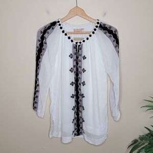 NWT Rungolee | White Wynona Blouse with Black & Scarlet Embroidery